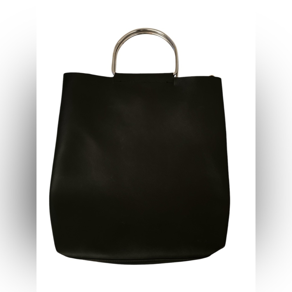 Vintage Black Tote Bag with Silver Handles